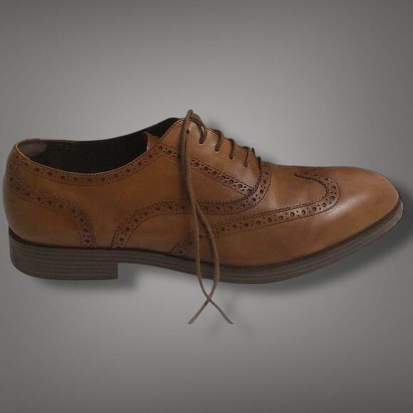Men\'s Size 13 COLE HAAN Henry Grand Wingtip British Tan Leather Oxford Shoes EUC